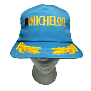 1980s Vintage Michelob Beer Snapback Trucker Hat Cap Blue Gold Embroidered USA